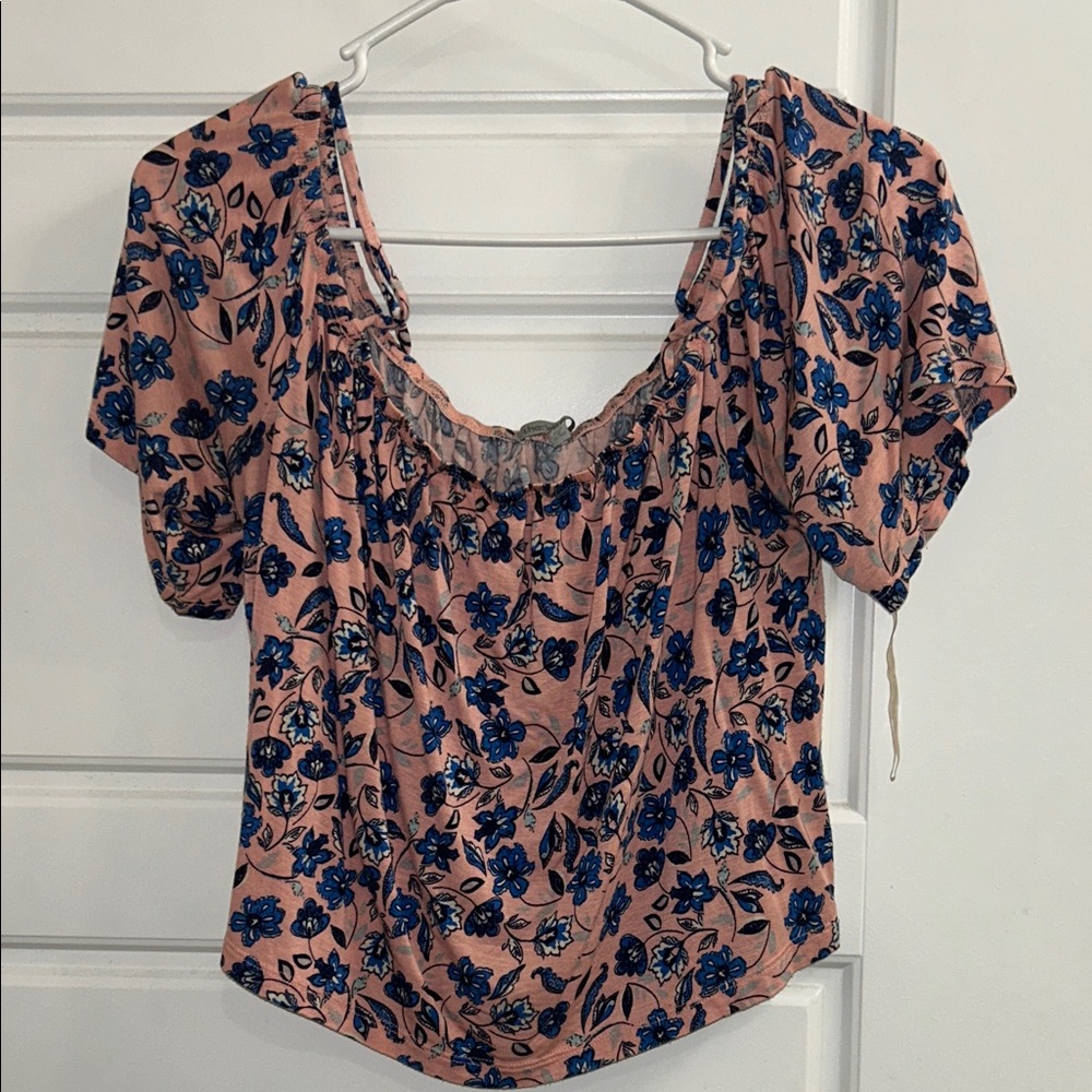 Charlotte Russe Pink and Blue Floral Blouse